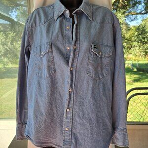 Vintage Wrangler Denim Pearl Snap Large 90s Western Rodeo Work Pockets Cowboy